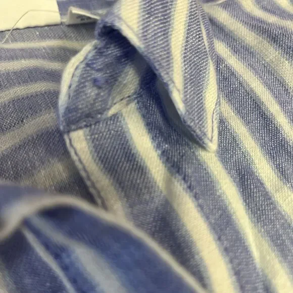 Sigrid Olsen Women's M Blue White Striped 100% Linen Button-Down Shirt Blouse - Picture 7 of 7